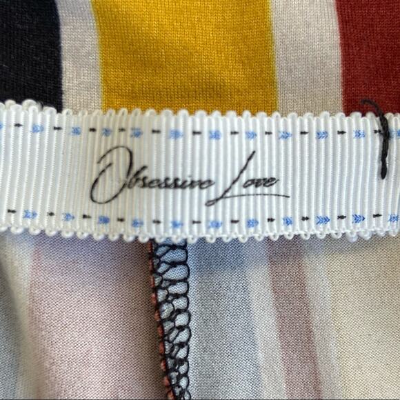 Obsessive Love Vertical Striped Wide Leg Pants Orange Yellow Stretch Size Medium - Picture 5 of 8